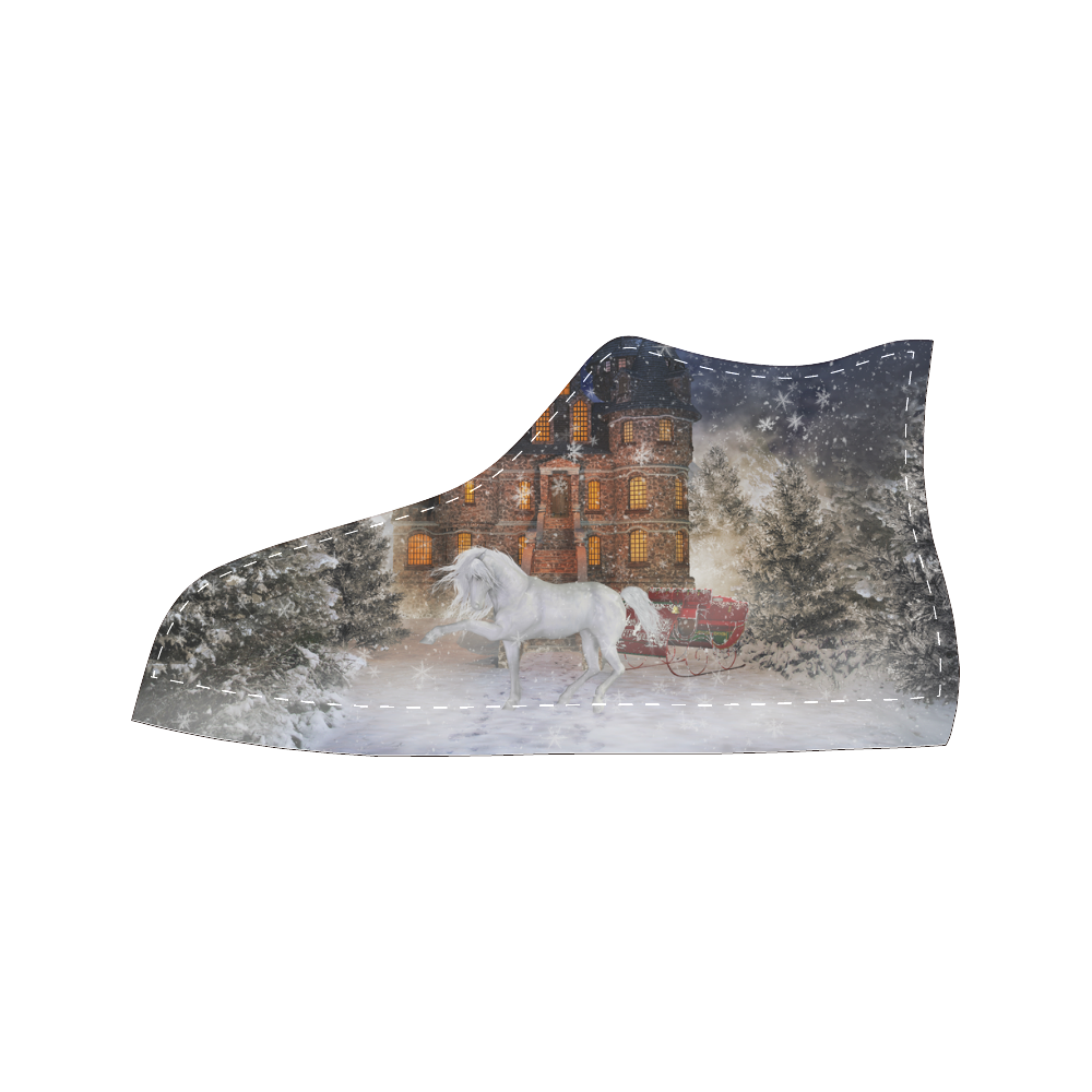 Christmas time A Horse in a dreamy Winterlandscape High Top Canvas Women's Shoes/Large Size (Model 017)