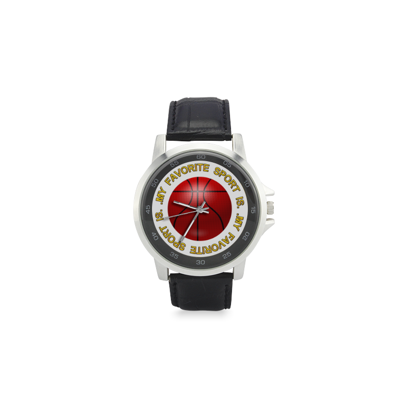 My Favorite Sport is Basketball Unisex Stainless Steel Leather Strap Watch(Model 202)