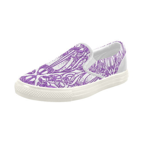 Lace Lilac Women's Slip-on Canvas Shoes (Model 019)