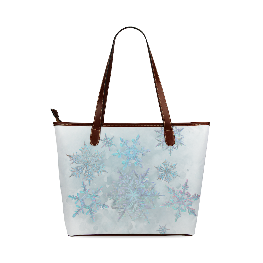 Snowflakes, snow, white and blue Shoulder Tote Bag (Model 1646)