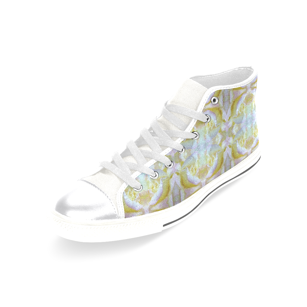 White Yellow  Pattern Women's Classic High Top Canvas Shoes (Model 017)