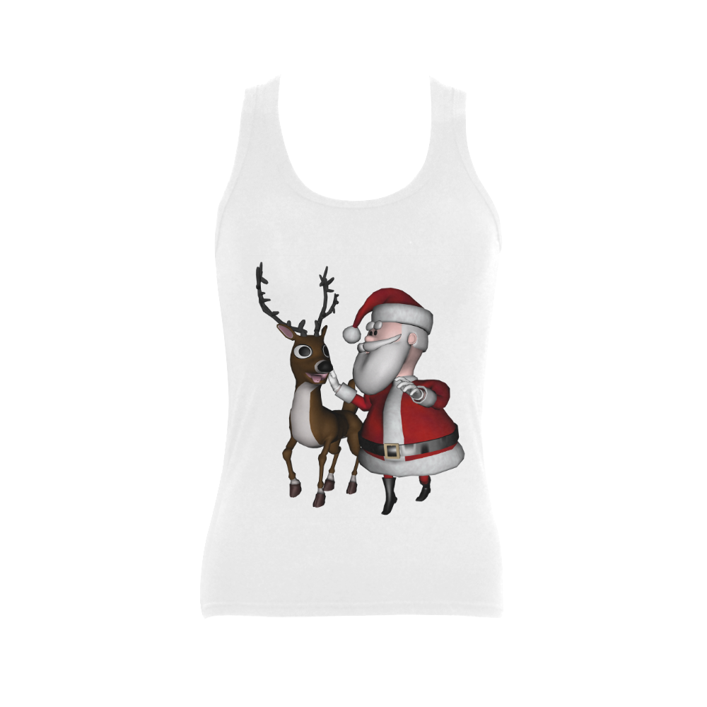 Funny Santa Claus with reindeer Women's Shoulder-Free Tank Top (Model T35)