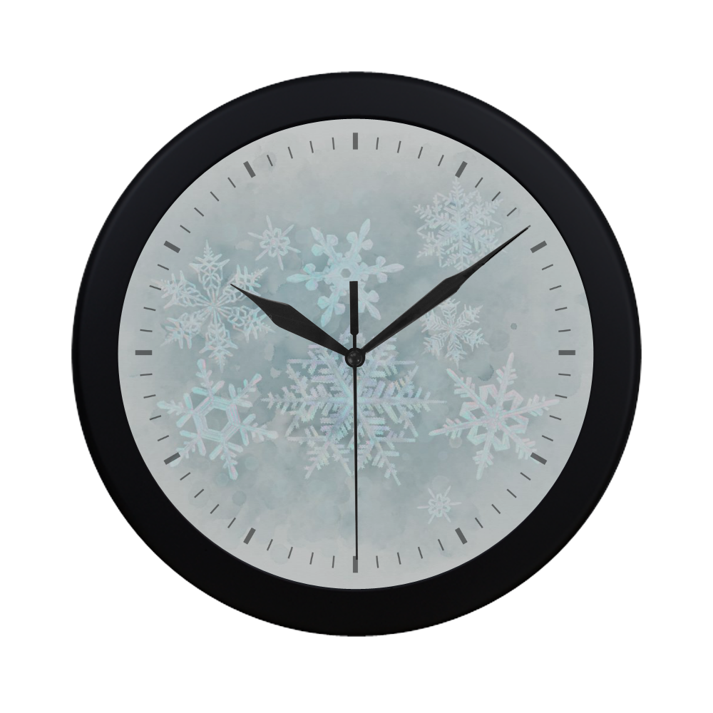 Snowflakes White and blue Circular Plastic Wall clock