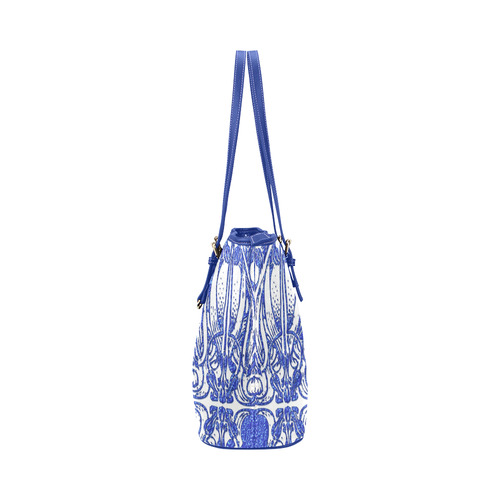 Lace Blue Leather Tote Bag/Large (Model 1651)