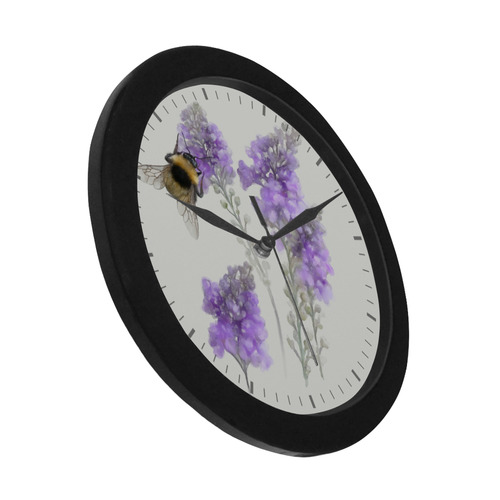 Bumblebee on Purple Flowers Circular Plastic Wall clock