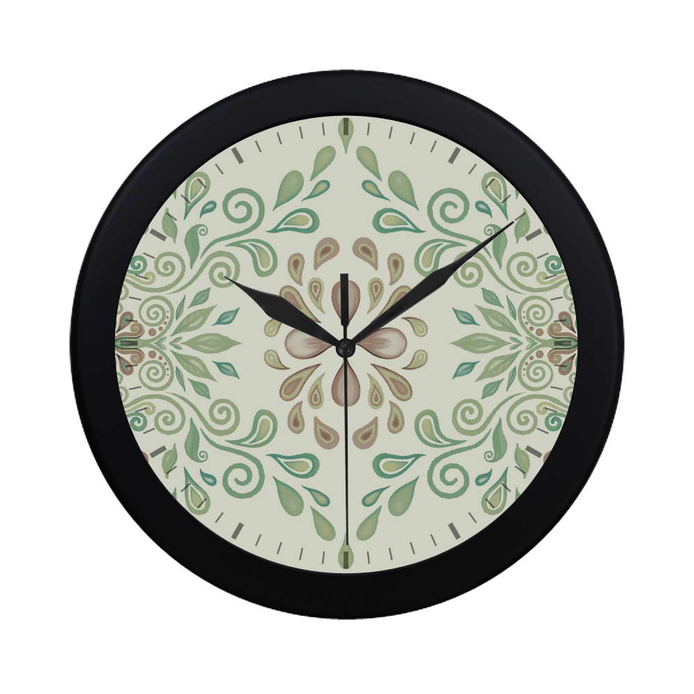 Green watercolor ornaments Circular Plastic Wall clock
