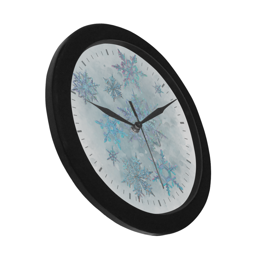 Snowflakes, snow, white and blue Circular Plastic Wall clock