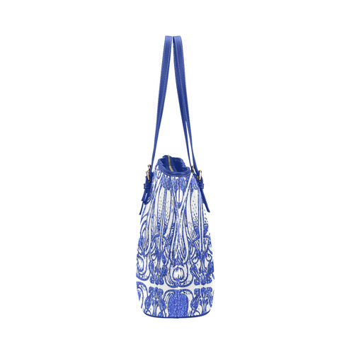 Lace Blue Leather Tote Bag/Large (Model 1651)