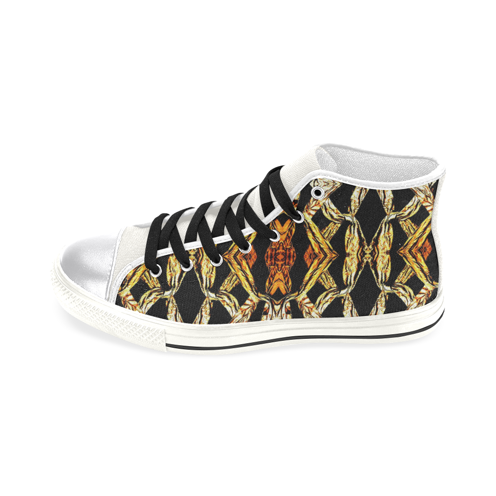 Elegant Oriental Pattern Black Gold Women's Classic High Top Canvas Shoes (Model 017)