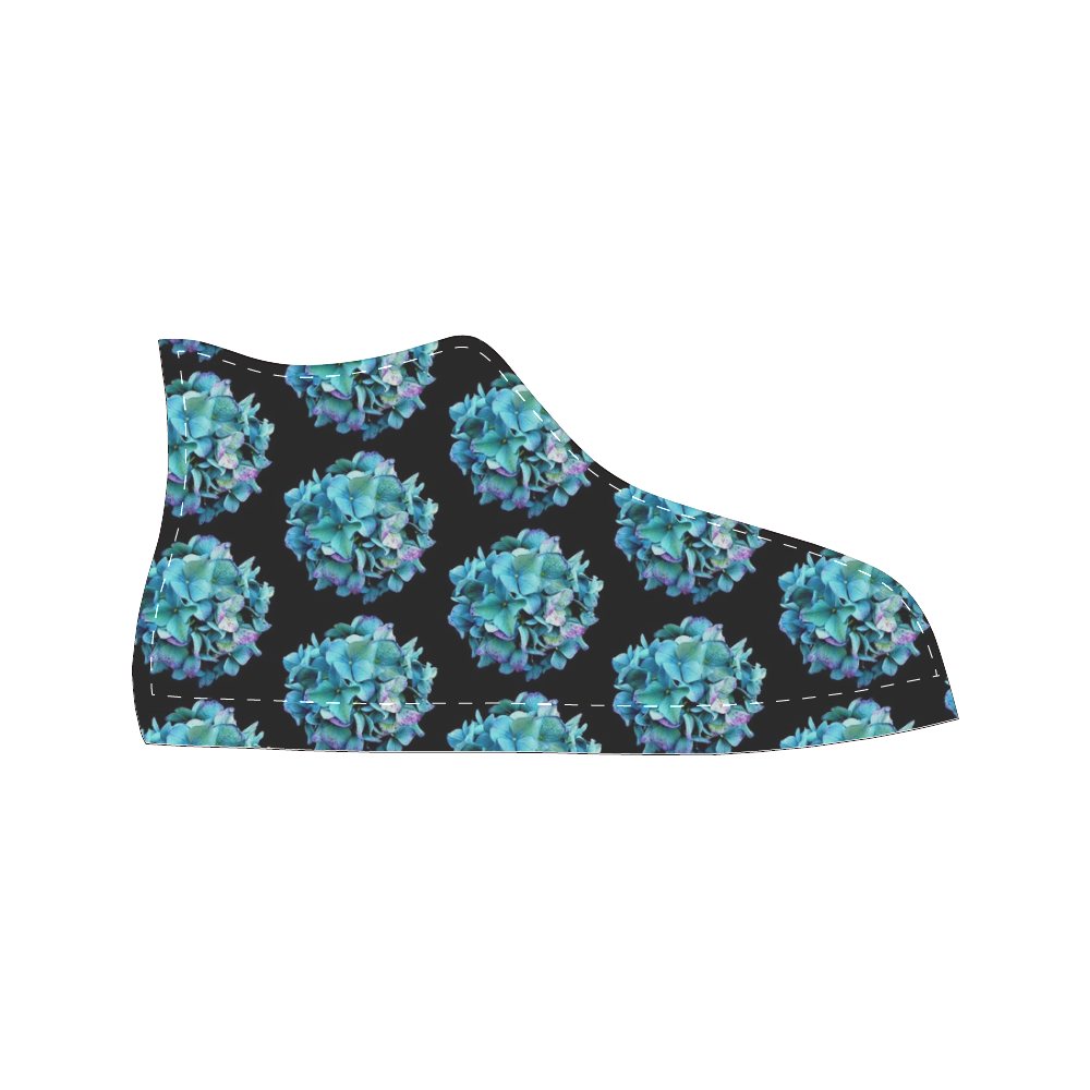 Green Blue Hydrangea Pattern Women's Classic High Top Canvas Shoes (Model 017)