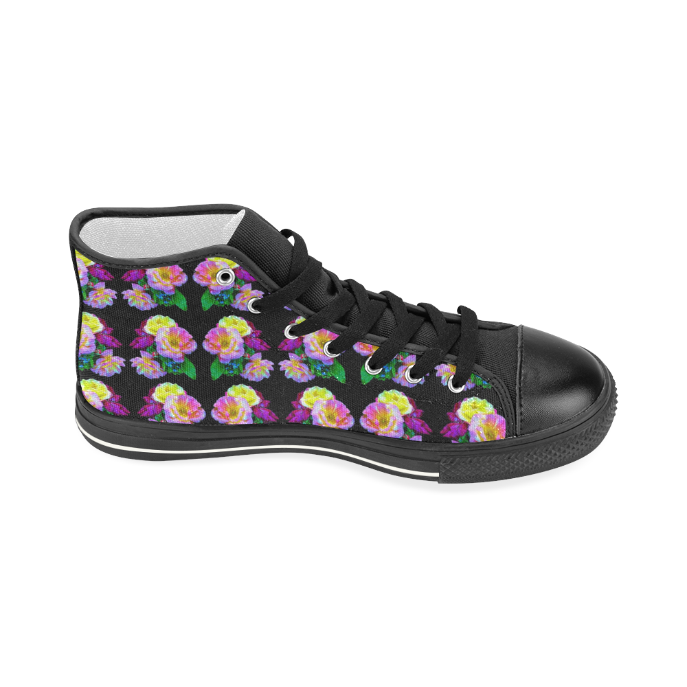 Rosa Yellow Roses on Black Pattern Women's Classic High Top Canvas Shoes (Model 017)