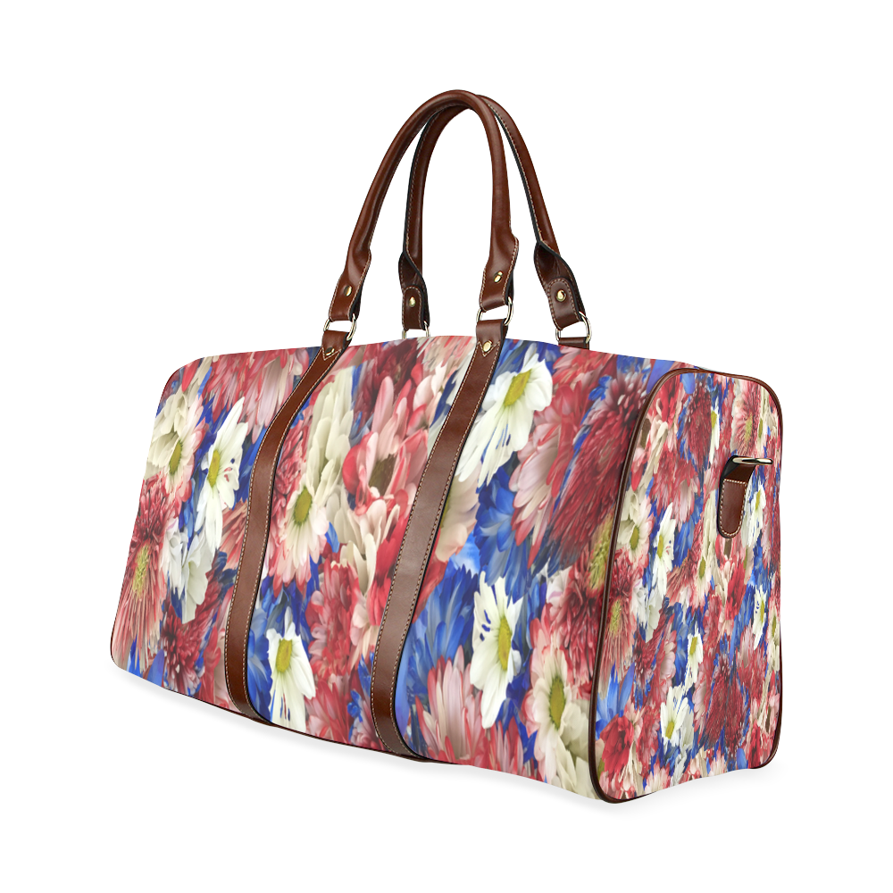 Red White Blue Flora Waterproof Travel Bag/Small (Model 1639)