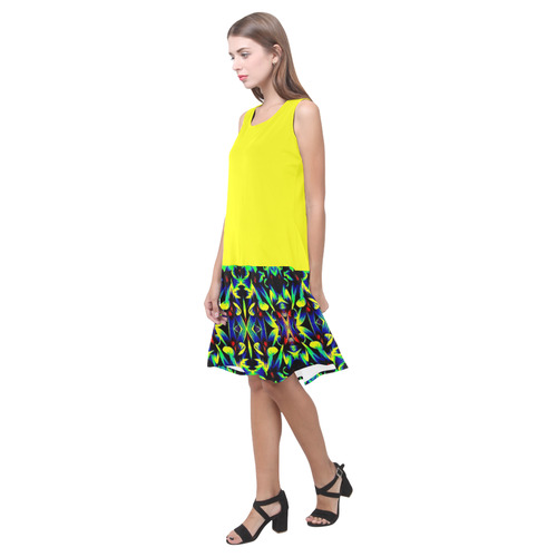 Cool Green Blue Yellow Design Sleeveless Splicing Shift Dress(Model D17)