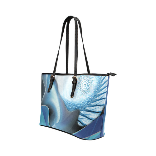 blue vibration abstract Leather Tote Bag/Small (Model 1651)