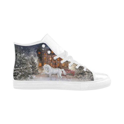 Christmas time A Horse in a dreamy Winterlandscape Aquila High Top Microfiber Leather Men's Shoes/Large Size (Model 032)