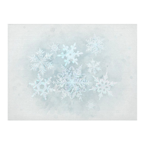 Snowflakes White and blue Cotton Linen Tablecloth 52"x 70"
