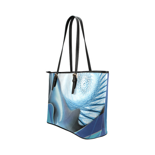 blue vibration abstract Leather Tote Bag/Small (Model 1651)