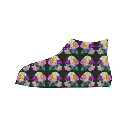 Rosa Yellow Roses on Black Pattern Women's Classic High Top Canvas Shoes (Model 017)