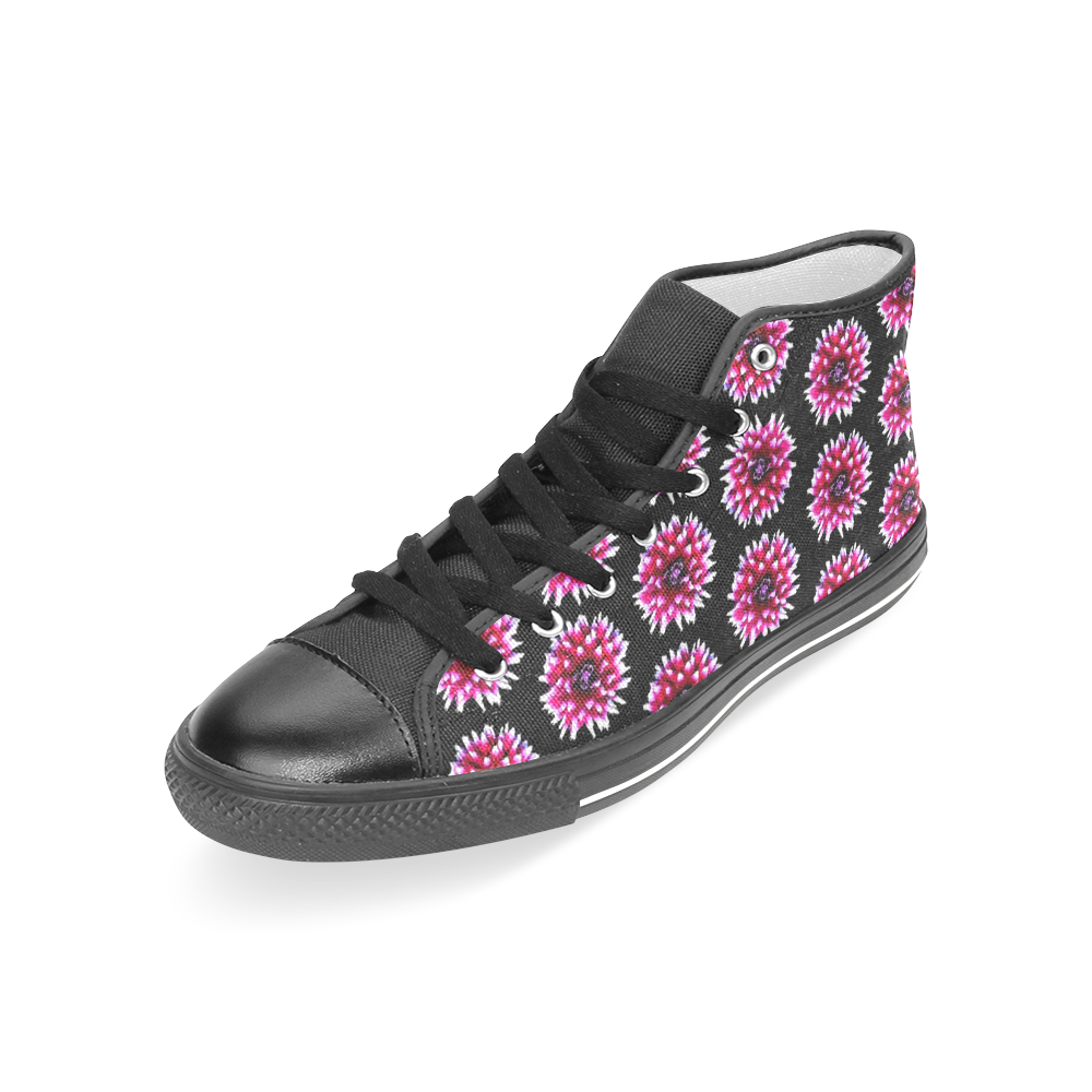 Dahlias Pattern in Pink, Red Women's Classic High Top Canvas Shoes (Model 017)