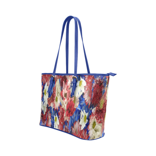 Red White Blue Flora Leather Tote Bag/Small (Model 1651)