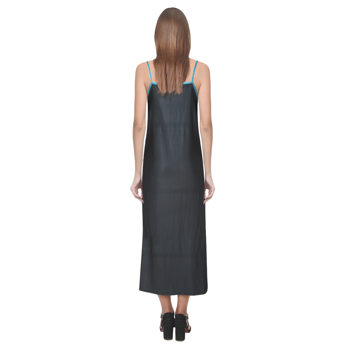 Blue Fluffy Heart V-Neck Open Fork Long Dress(Model D18)