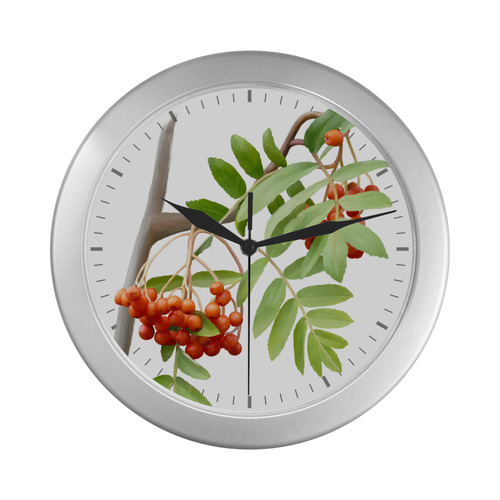 Rowan tree watercolor Silver Color Wall Clock
