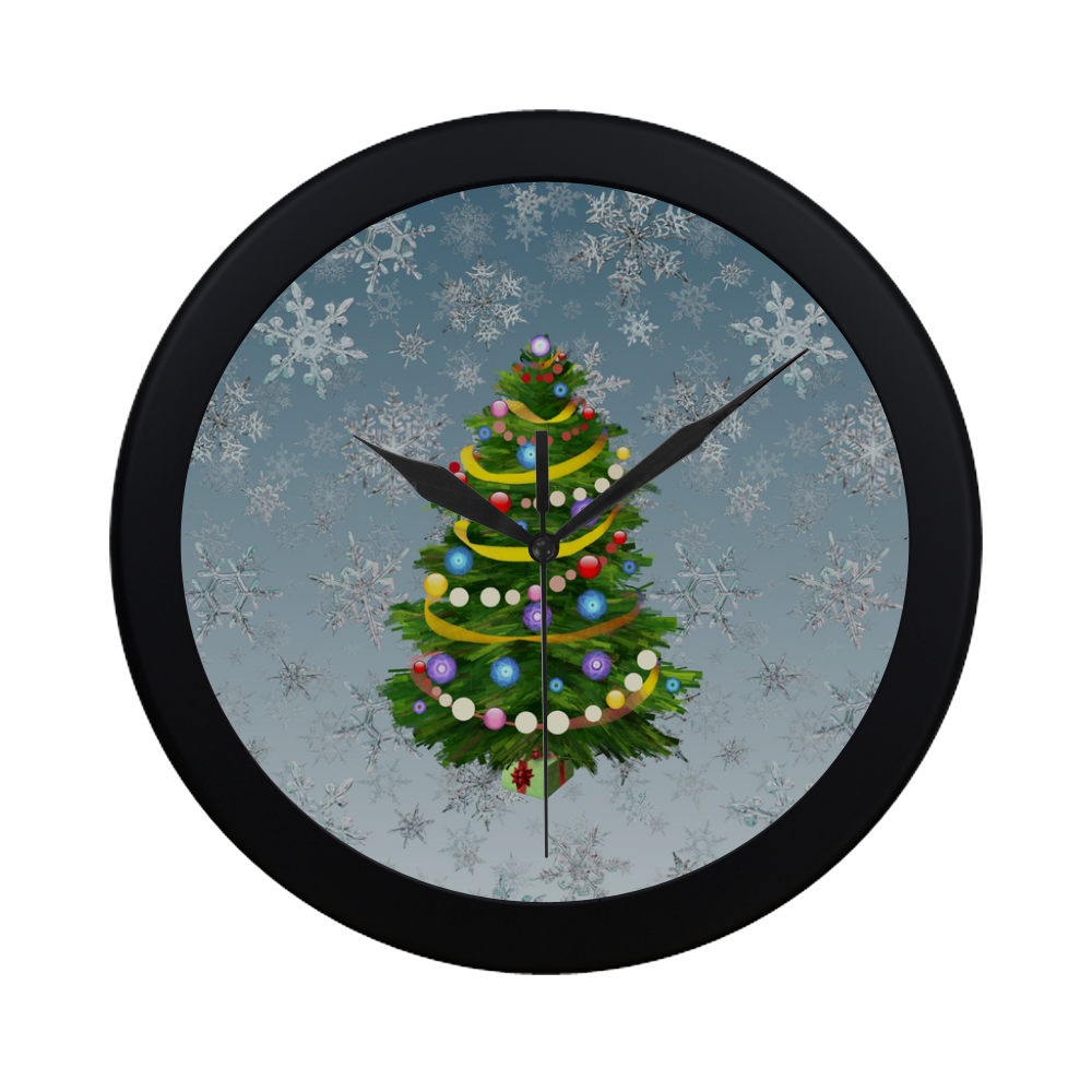 Christmas Tree, snowflakes Circular Plastic Wall clock