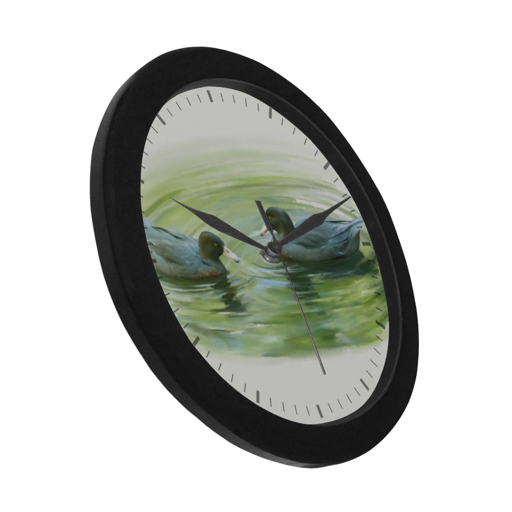 Blue Ducks in Pond, watercolors Circular Plastic Wall clock
