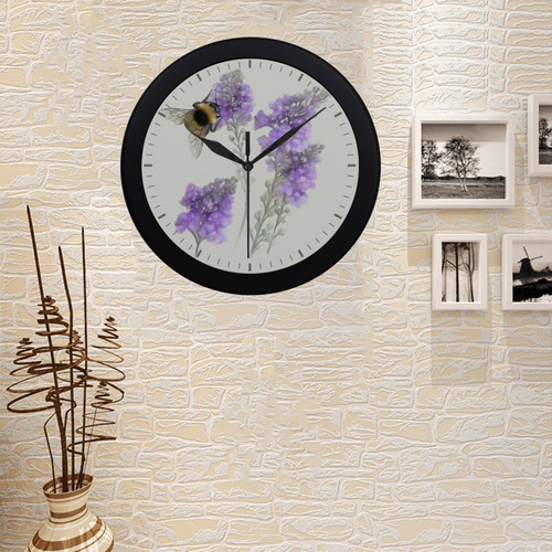 Bumblebee on Purple Flowers Circular Plastic Wall clock