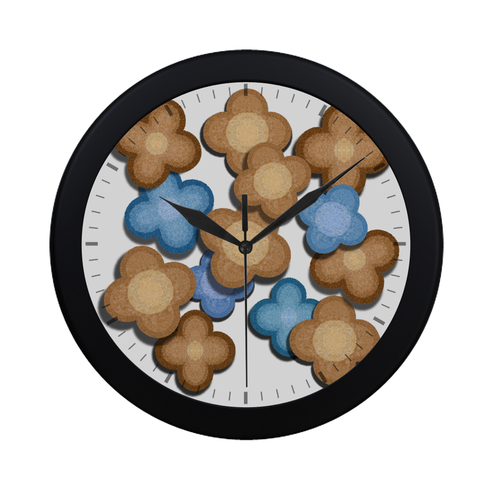 Brown and Blue Flowers Circular Plastic Wall clock