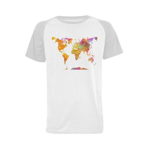 world map Men's Raglan T-shirt Big Size (USA Size) (Model T11)