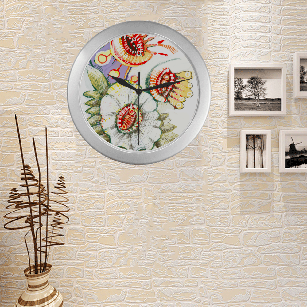 floresprecolombinas Silver Color Wall Clock