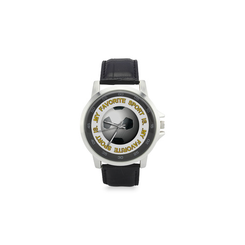 My Favorite Sport is Soccer - Football Unisex Stainless Steel Leather Strap Watch(Model 202)