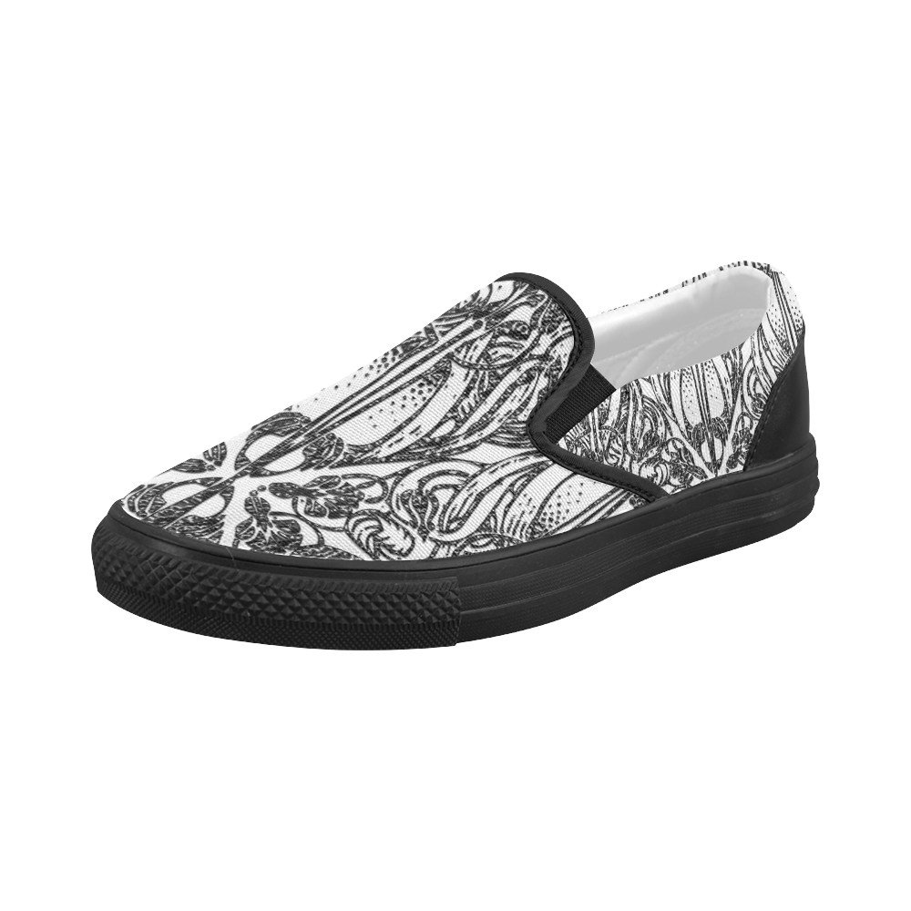 Lace Black Women's Slip-on Canvas Shoes (Model 019)