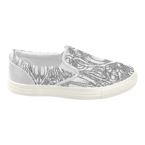 Lace Silver Women's Slip-on Canvas Shoes (Model 019)