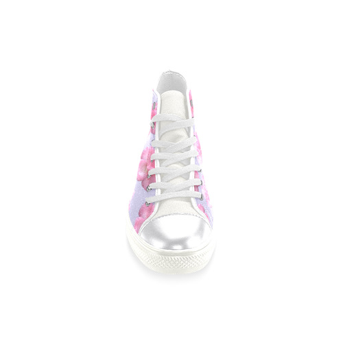 Pink Roses Pattern on Blue Women's Classic High Top Canvas Shoes (Model 017)