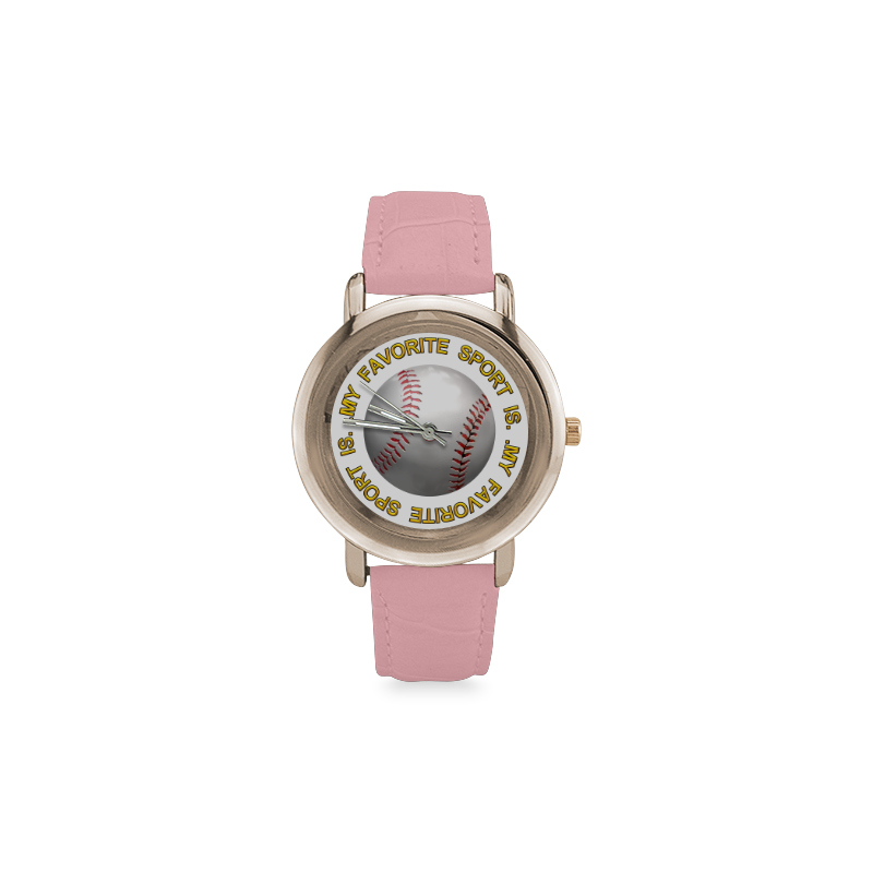 My Favorite Sport is Baseball Women's Rose Gold Leather Strap Watch(Model 201)