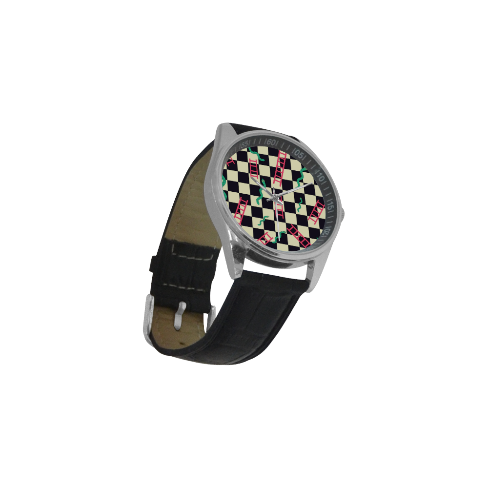 Snakes and Ladders Game Men's Casual Leather Strap Watch(Model 211)