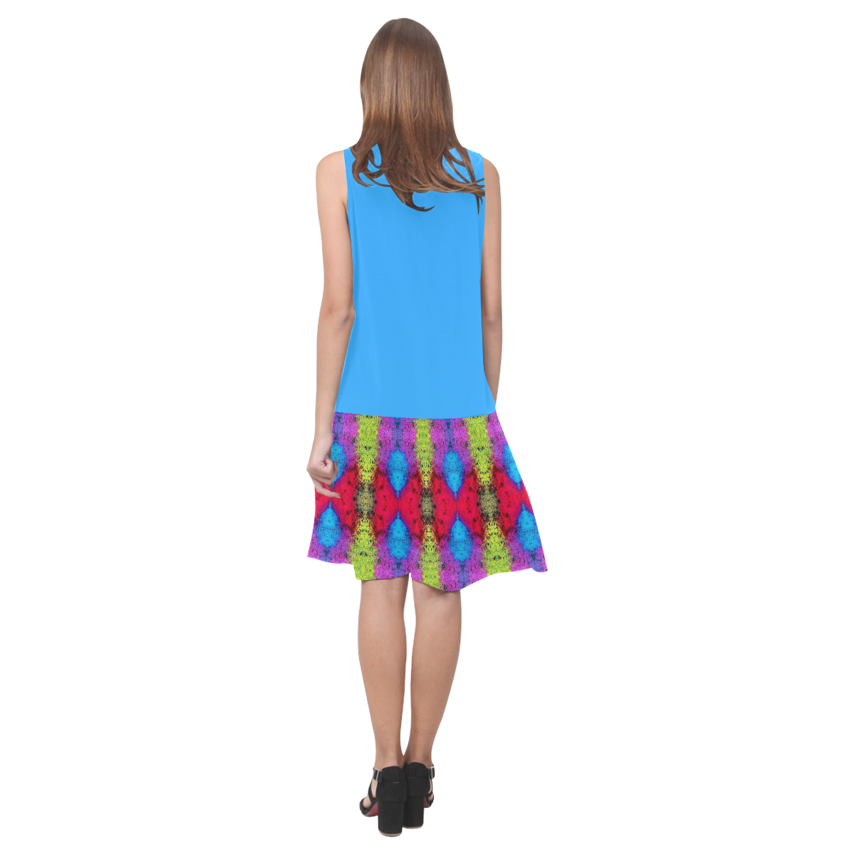 Colorful Painting Goa Pattern Sleeveless Splicing Shift Dress(Model D17)