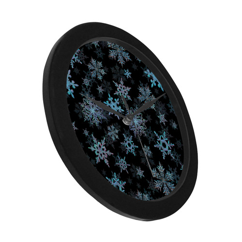 Snowflakes, Blue snow, stitched Circular Plastic Wall clock