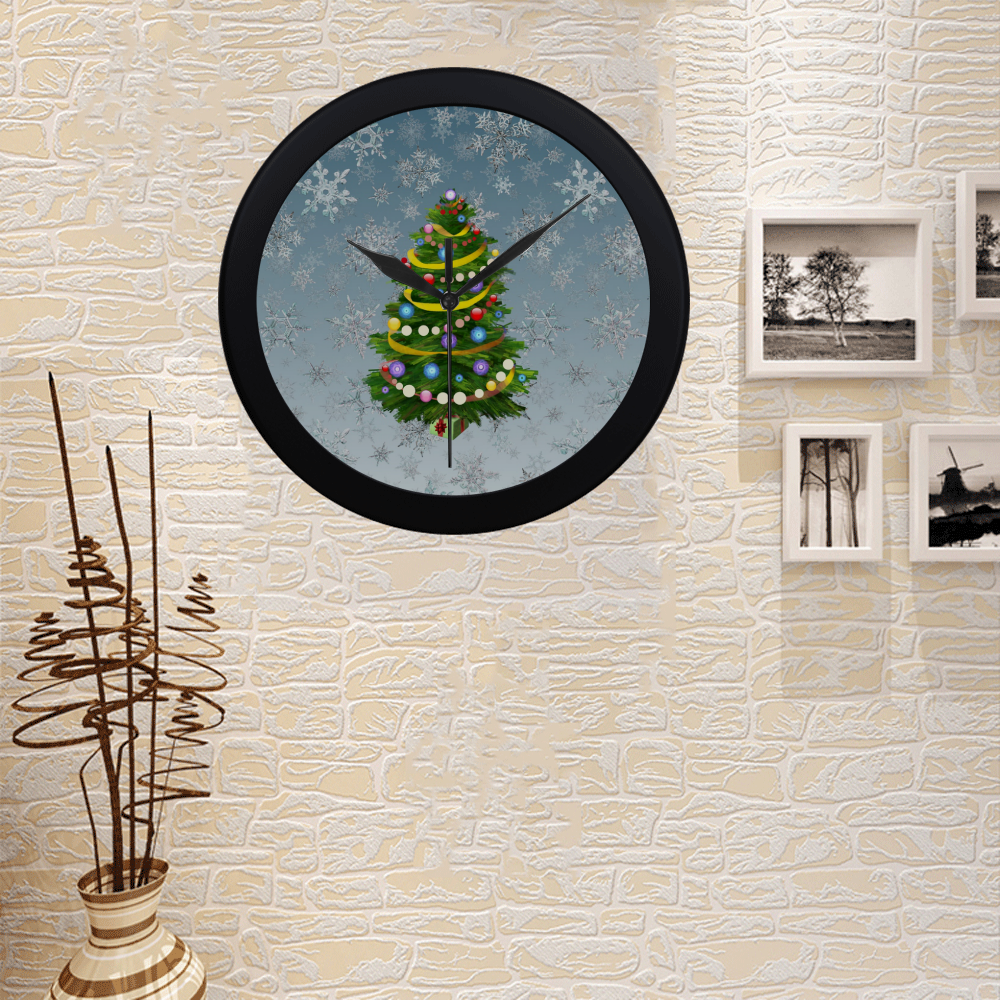 Christmas Tree, snowflakes Circular Plastic Wall clock