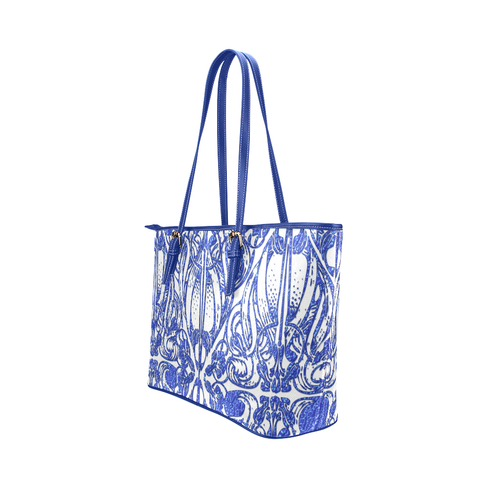 Lace Blue Leather Tote Bag/Large (Model 1651)