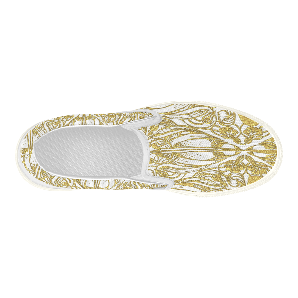 Lace Gold Women's Slip-on Canvas Shoes (Model 019)