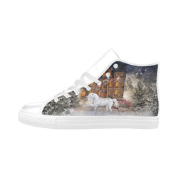 Christmas time A Horse in a dreamy Winterlandscape Aquila High Top Microfiber Leather Men's Shoes (Model 032)