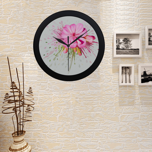 Pink flower color splash - watercolor Circular Plastic Wall clock
