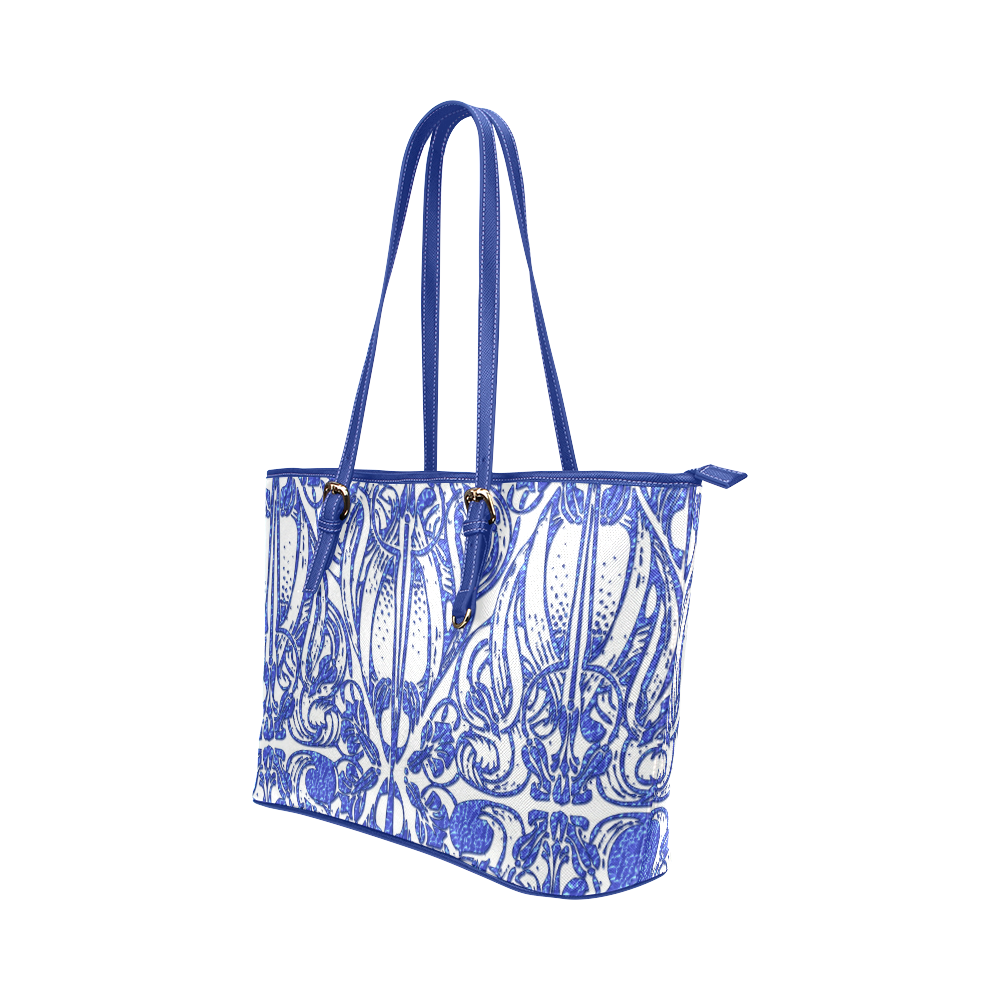 Lace Blue Leather Tote Bag/Large (Model 1651)