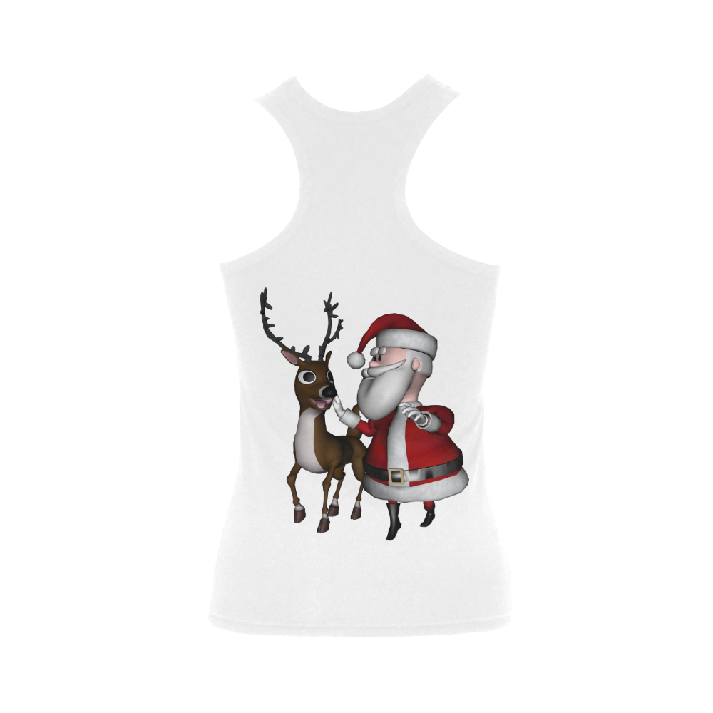Funny Santa Claus with reindeer Women's Shoulder-Free Tank Top (Model T35)
