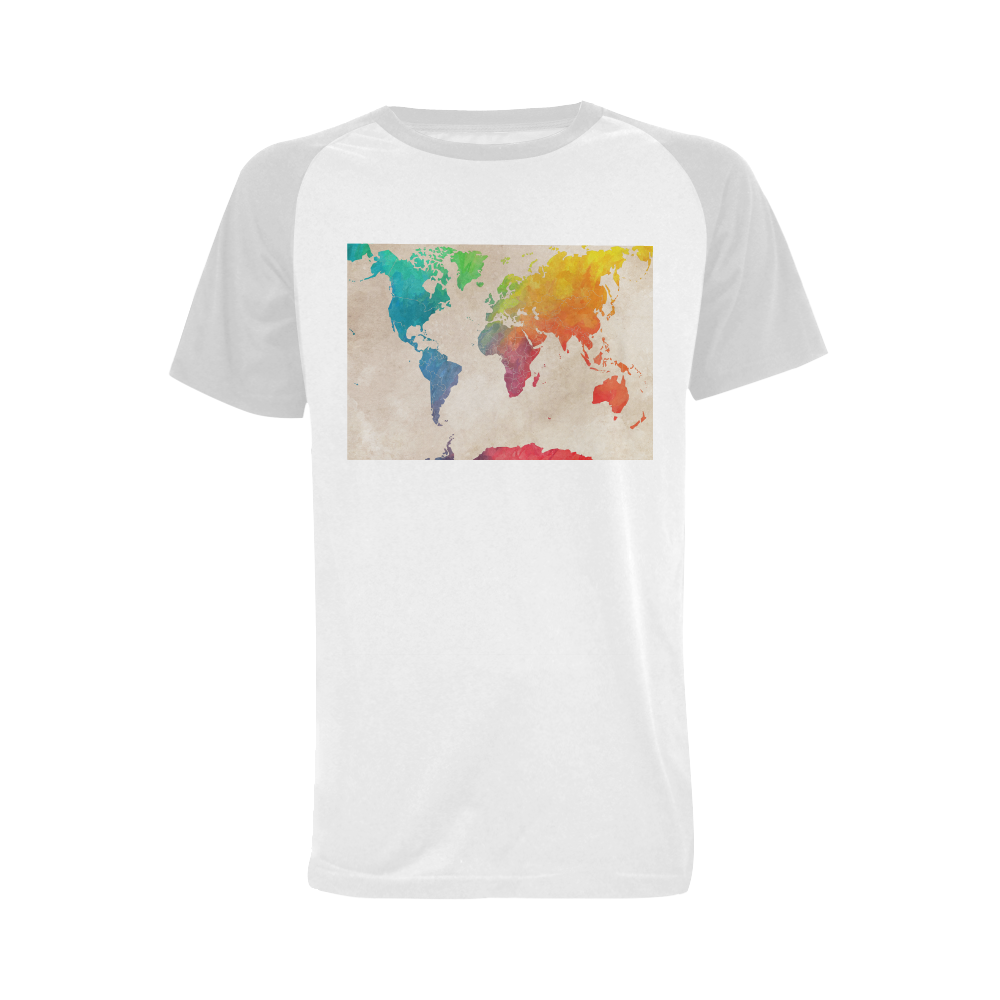 world map Men's Raglan T-shirt Big Size (USA Size) (Model T11)