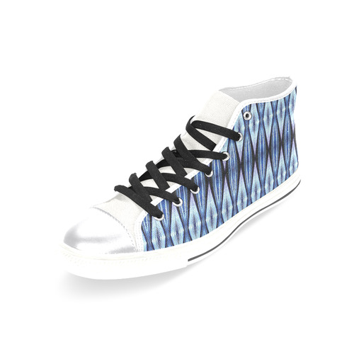 Blue White Diamond Pattern Women's Classic High Top Canvas Shoes (Model 017)