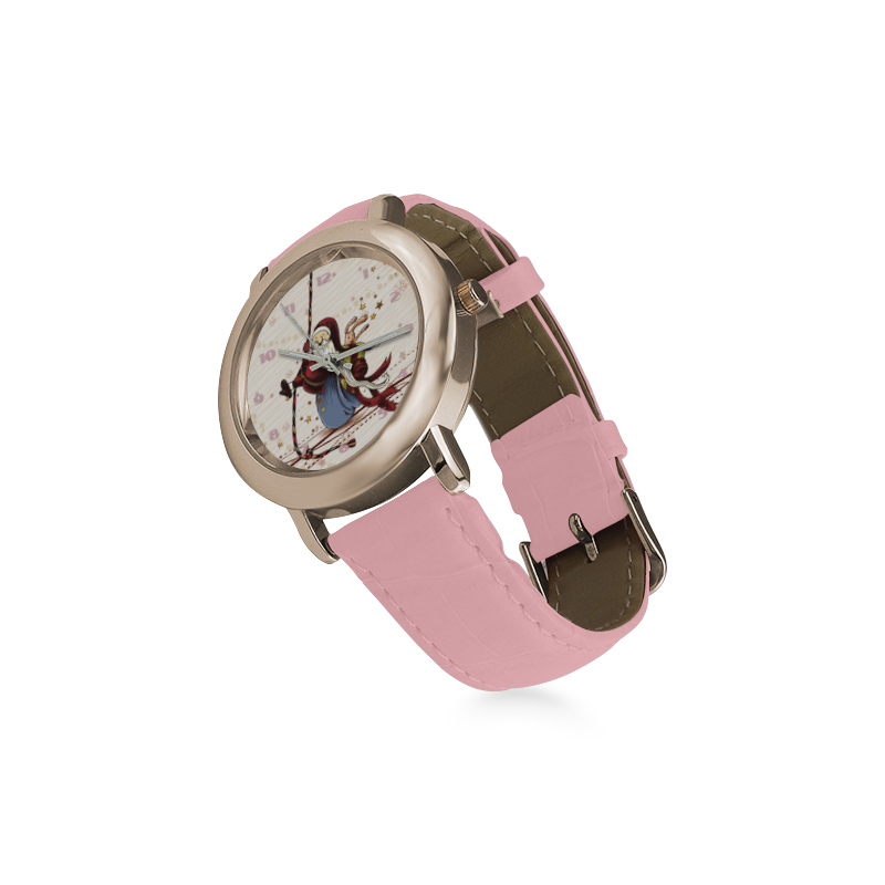 Funny sporty Santa Claus - Christmas Women's Rose Gold Leather Strap Watch(Model 201)